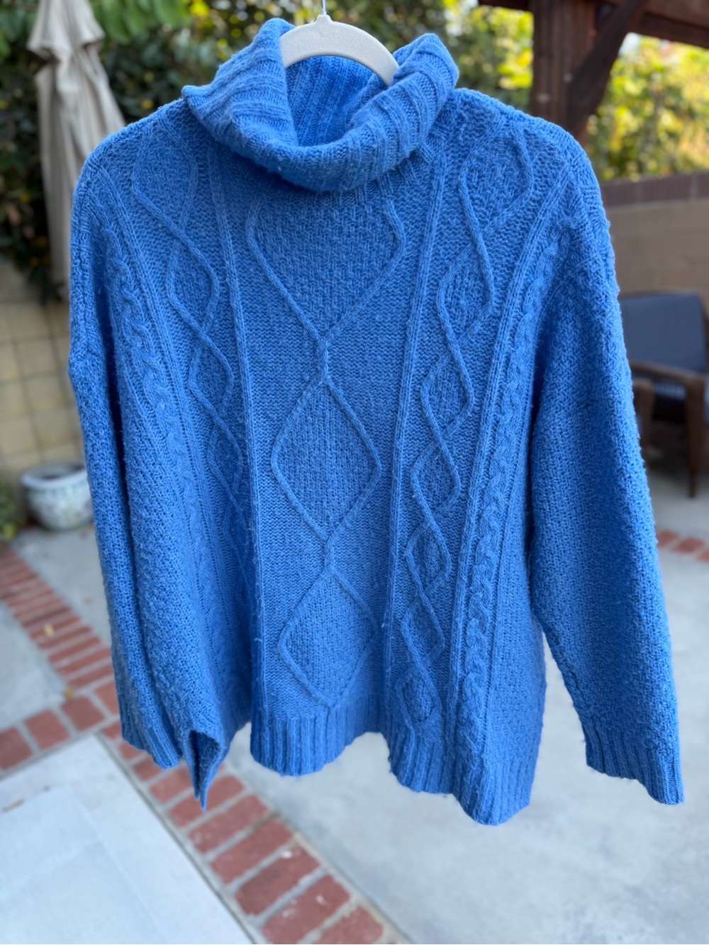 Aerie Blue Cable Knit Turtleneck Sweater XS/TP Chunky Cozy 2018